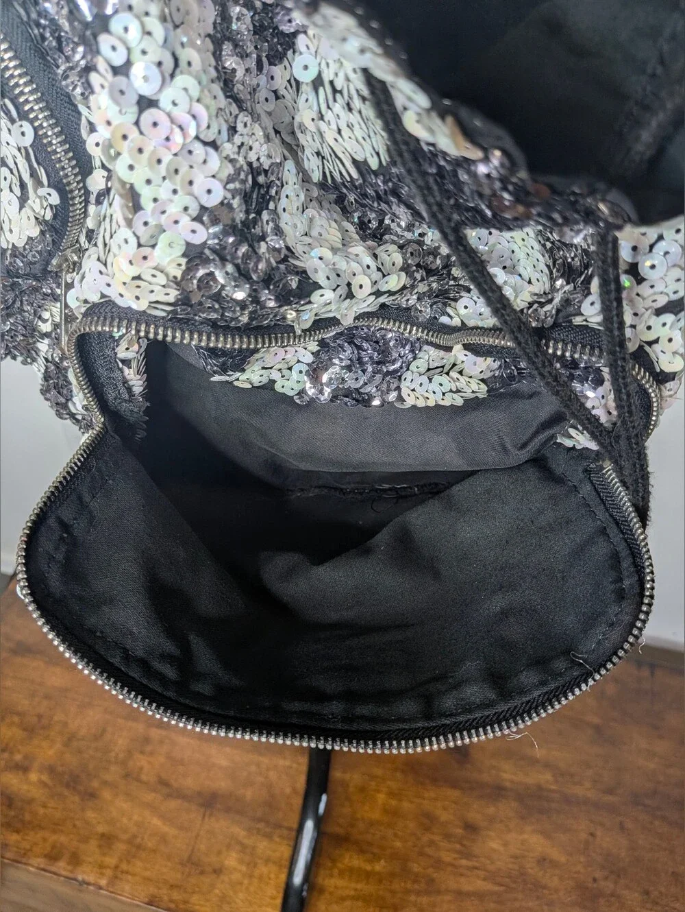 Rare Victoria’s Secret PINK Black White Stripe Bling Sequin Canvas Backpack